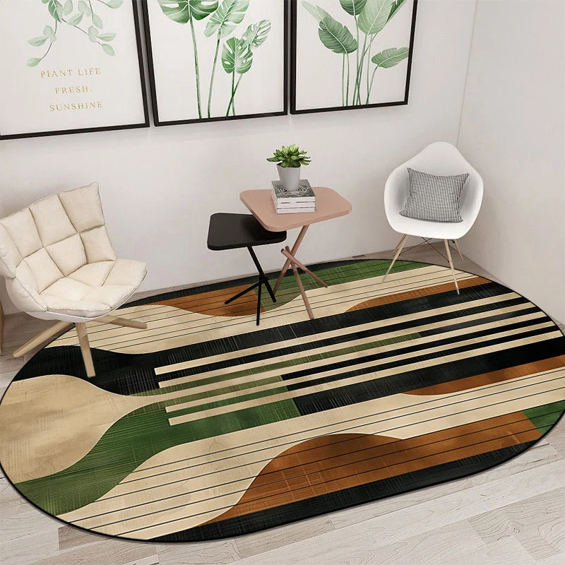 Nordic Abstract Oval Living Room Rugs Modern Art Geometric Large Area IG Bedroom Decor Carpets Bedside Non-slip Floor Mat Tapete