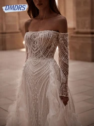 Princess Ivory Wedding Dresses With Detachable Tail Gorgeous Pearls Dress For Bride Chic A-line Bridal Gown Vestido De Novia