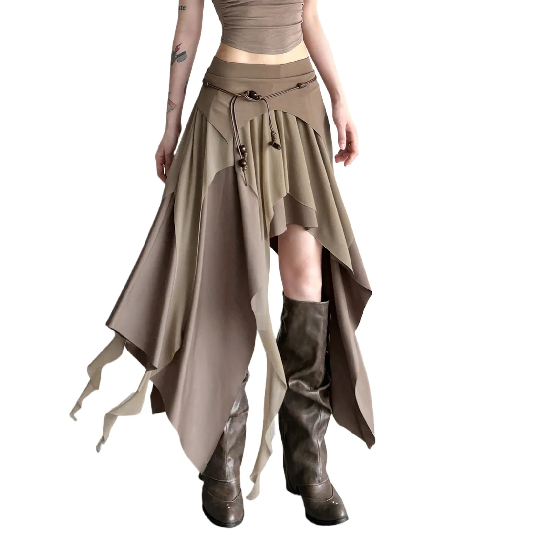 

2025 Summer Solid Color Simple All-match Casual Sexy Fimbriate High Street Trendy Cool Women's Laminated Ruffled Skirt