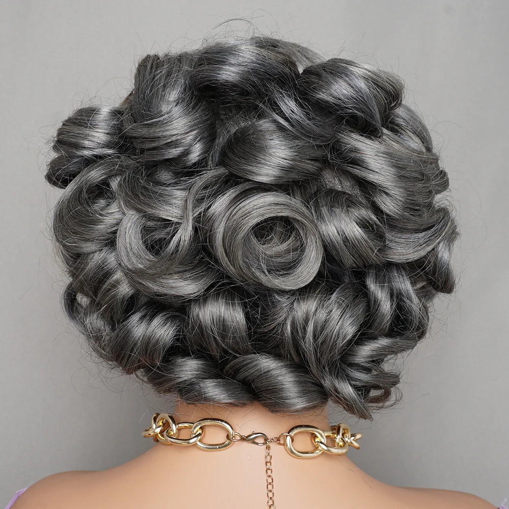 

Gemlong 300% Density Short 5x5 HD Transparent Lace Front Loose Wave Romance Bouncy Curl Hair Brazilian 8Inch Wig For Women