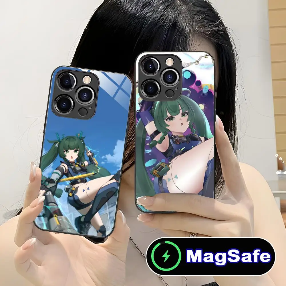 

Чехол для телефона Zenless Zone Zero QingYi для iPhone 16, 15, 14, 13, 12, 11 Pro Max Plus Mini MagSafe, стеклянный цвет, защитный красивый чехол