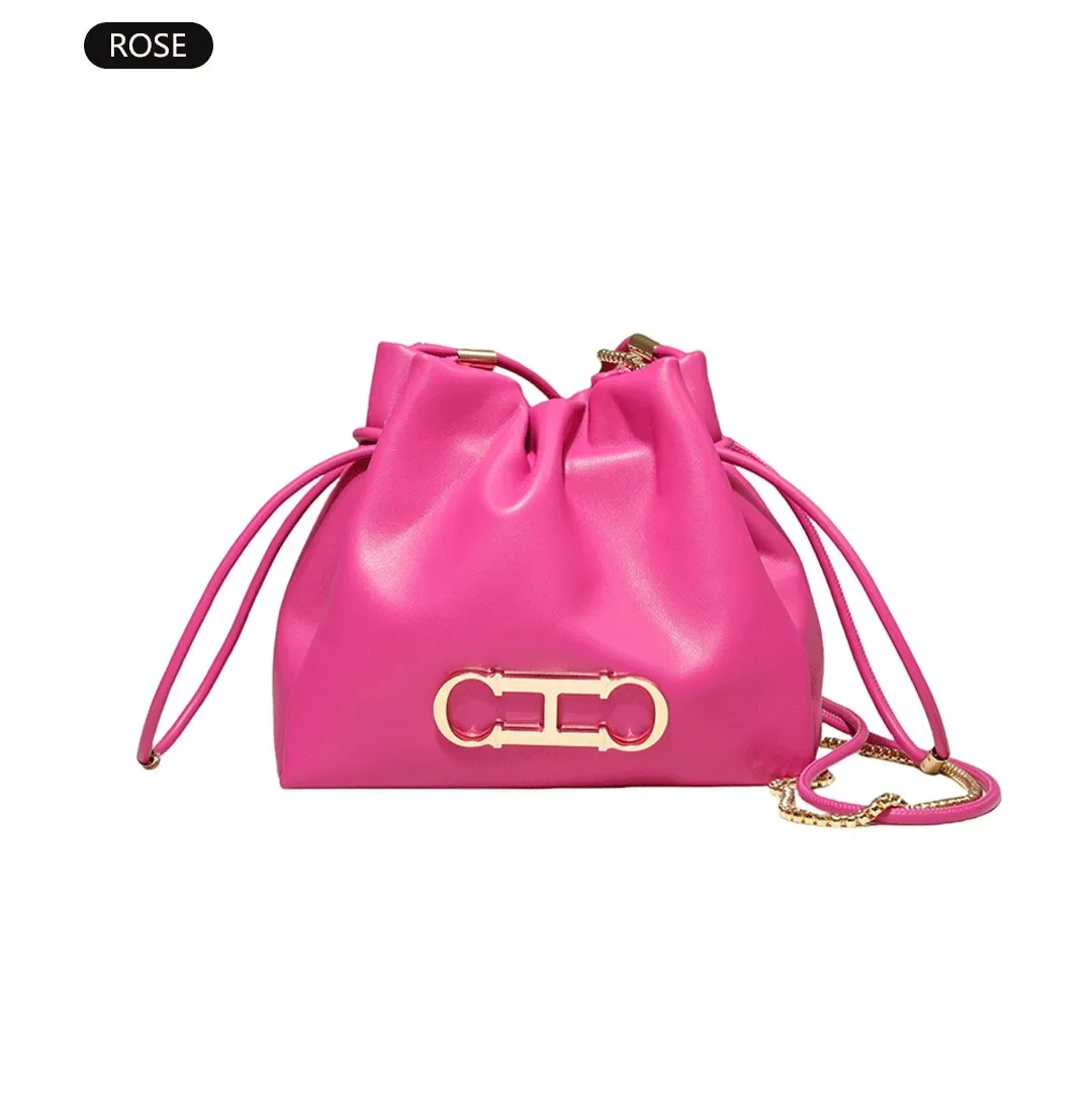 CH Luxus-Beuteltasche mit Kordelzug für Damen, goldfarbenes Metall-Logo, Ketten-Umhängetasche, Schulter-Messenger-Handtasche für den täglichen Pendelverkehr und Partys – Detail 7