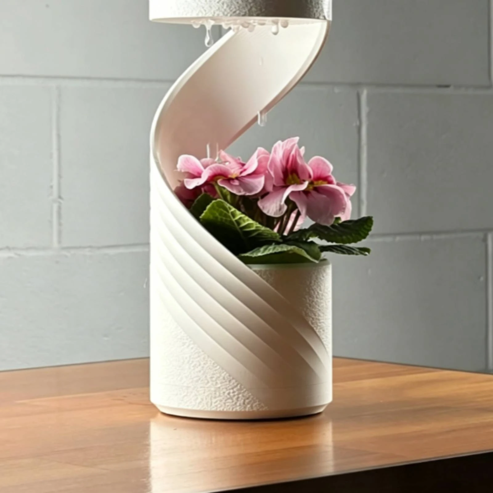 Vase with Drainage Tray Sculptural Desktop Vase Planter Contemporary Compact for Plant Lovers, Tabletop, Desk