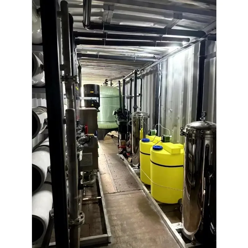 100m3/H Sea Water Treatment Unit Mobile Container Desalination System PLC Controlled Pump Motor 8040 RO Membrane FRP Filter Tank