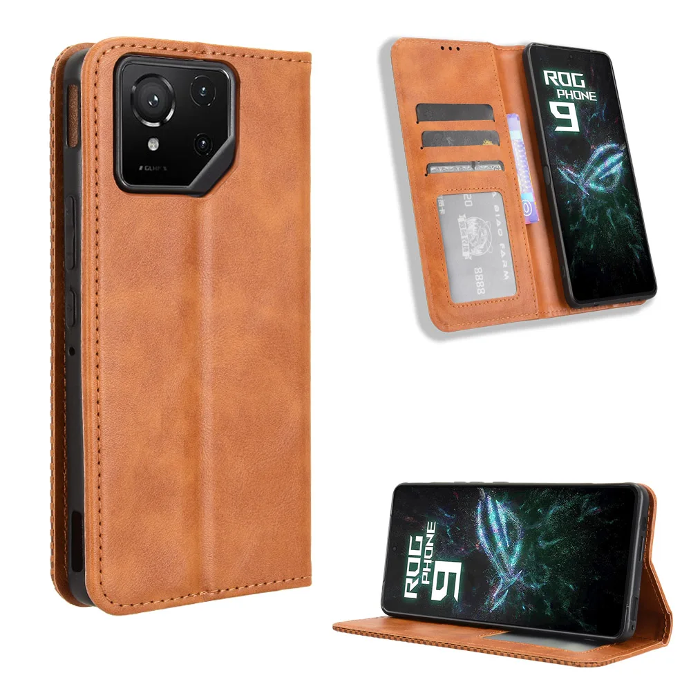 Para asus rog telefone 9 pro caso flip luxo retro pele casos de couro carteira livro ímã capa completa rog9 rog phone9 pro sacos de telefone