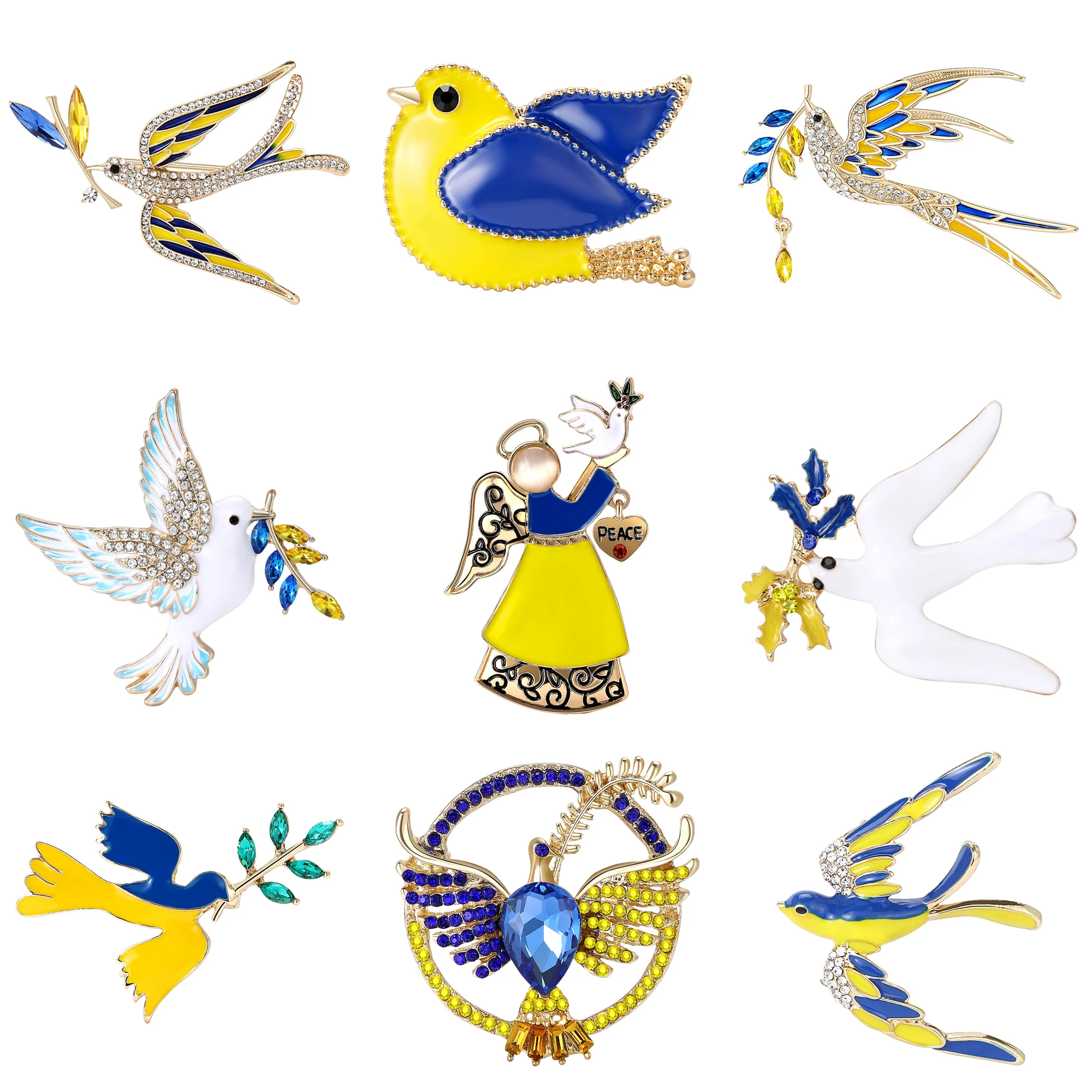 Enamel Peace Dove Brooches for Women Unisex Ukraine Angel Bird Pins Office Party Friend Gifts Jewelry Accessories