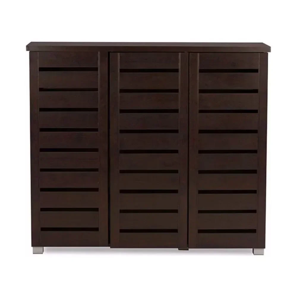 Adalwin 3 Door Shoe Cabinet in Dark Brown Cheap Shoes Storage System Modular Furniture Home Dresser Living Room Cabinets Armoire