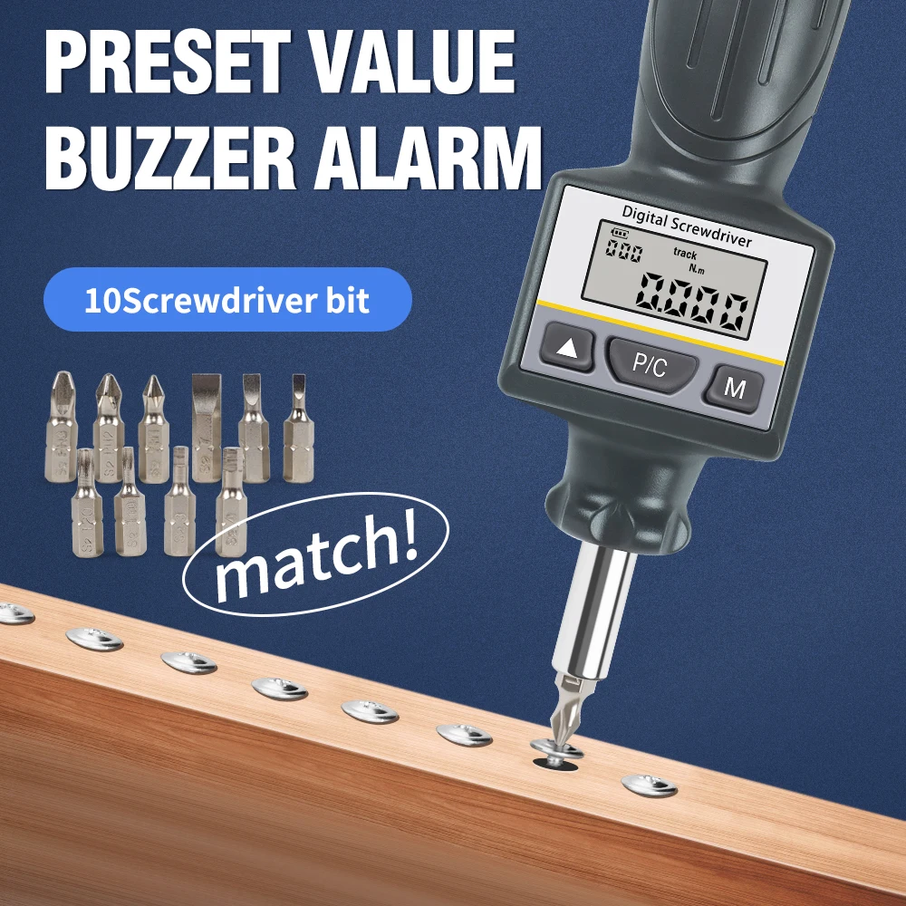 

DNS-8N.m Torque Wrench LCD Display Digital Torque Screwdriver Preset Torque Driver Bicycle Vehicle Repair Kit with 10 Batch Head