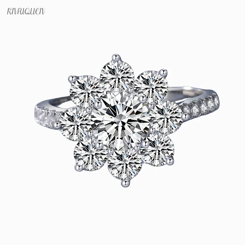 Sterling Silver S925 Moissanite Sunflower Women's Ring D Color Moissanite 1 Carat Wedding Gift Ring Luxury Design