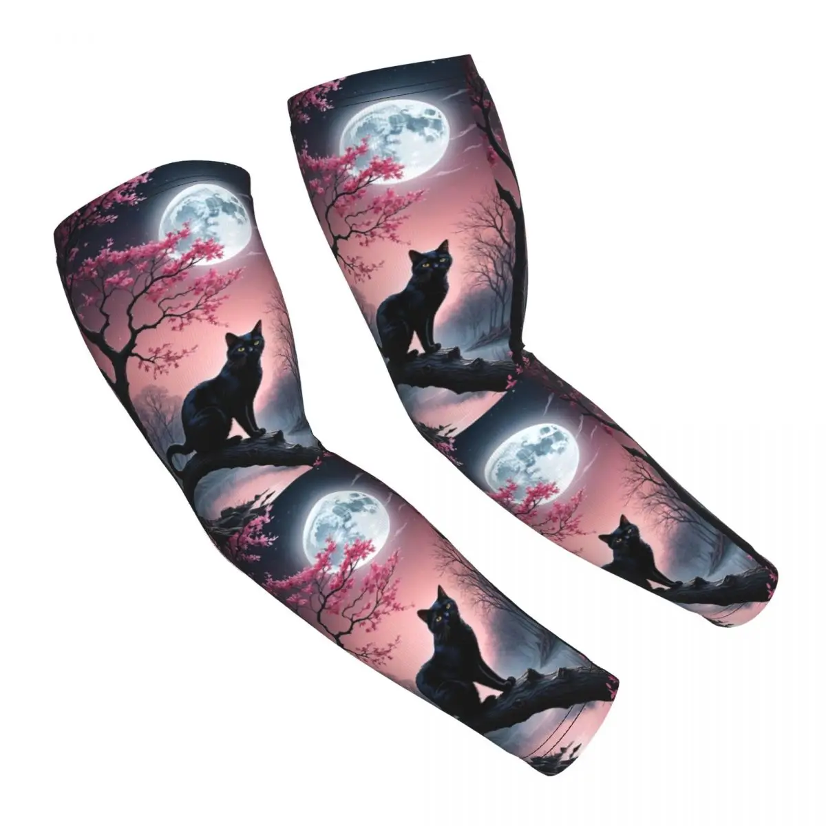 لطيف القطة السوداء أكمام أذرع تبريد الرجال النساء الشمس الأشعة فوق البنفسجية حماية الوشم التستر الرياضة التبريد ركوب الدراجات