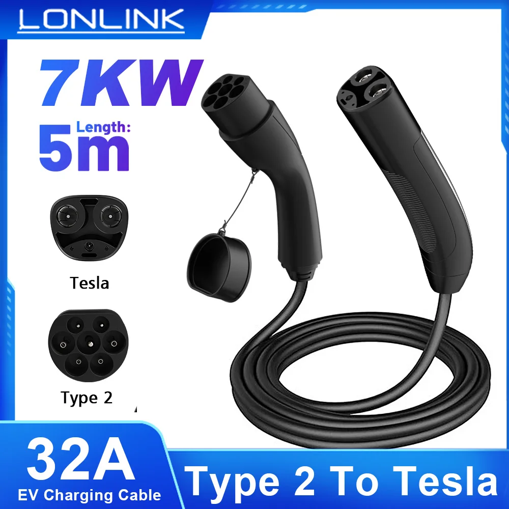 LONLINK Type 2 To Tesla Charging Cable Electric Vehicle charger connector Electrical car devices ev charger cable 5M For Tesla