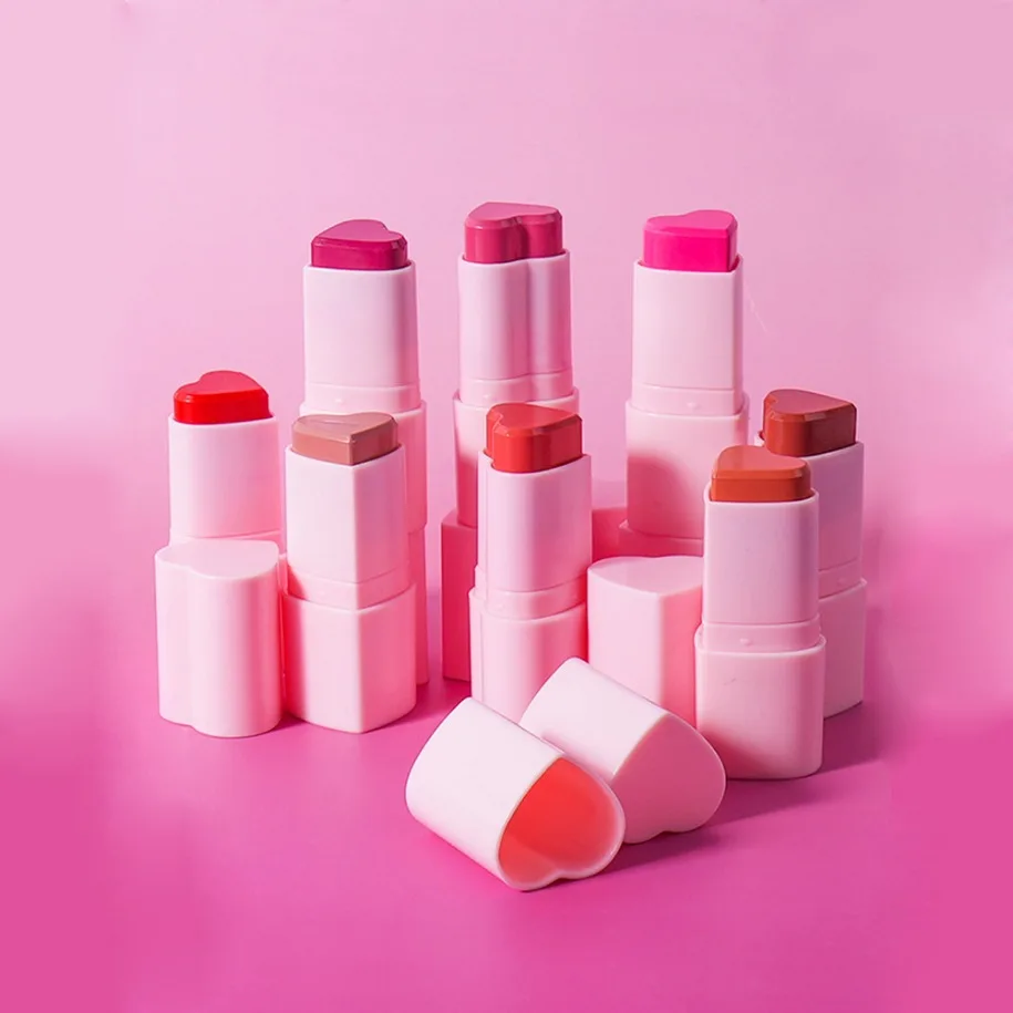 Private Label Heart Shaped Blush Stick Contour Highlighter Pearlescent Face Brightening Cosmetics High Pigment Long-lasting