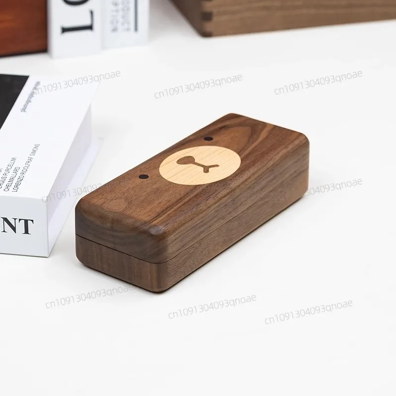 

Black walnut solid wood glasses storage box, wooden cute bear glasses case,pressure-resistant, lightweight and dustproof gifts.