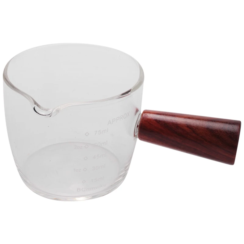 Glas-Messbecher, Espresso-Schnapsglas, 75 ml, dreifacher Krug, Barista, Einzelausgießer mit Holzgriff