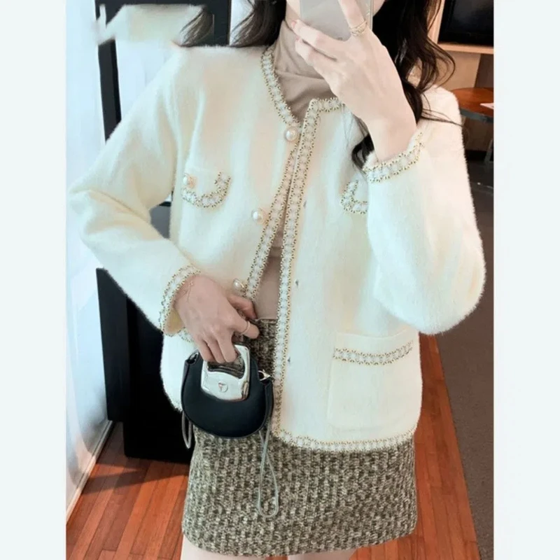 Autumn Winter New Round Neck Long Sleeve Fashion Outwear Women High Street Casual Loose Button Cardigan Vintage Elegant Sweater