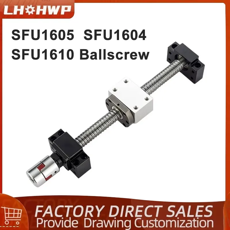 SFU1605 SFU1604 SFU1610 Rolled BallScrew C7 With End Machined+1605 Ball Nut+Nut Housing+BKBF12 End Support+Coupler For CNC Parts