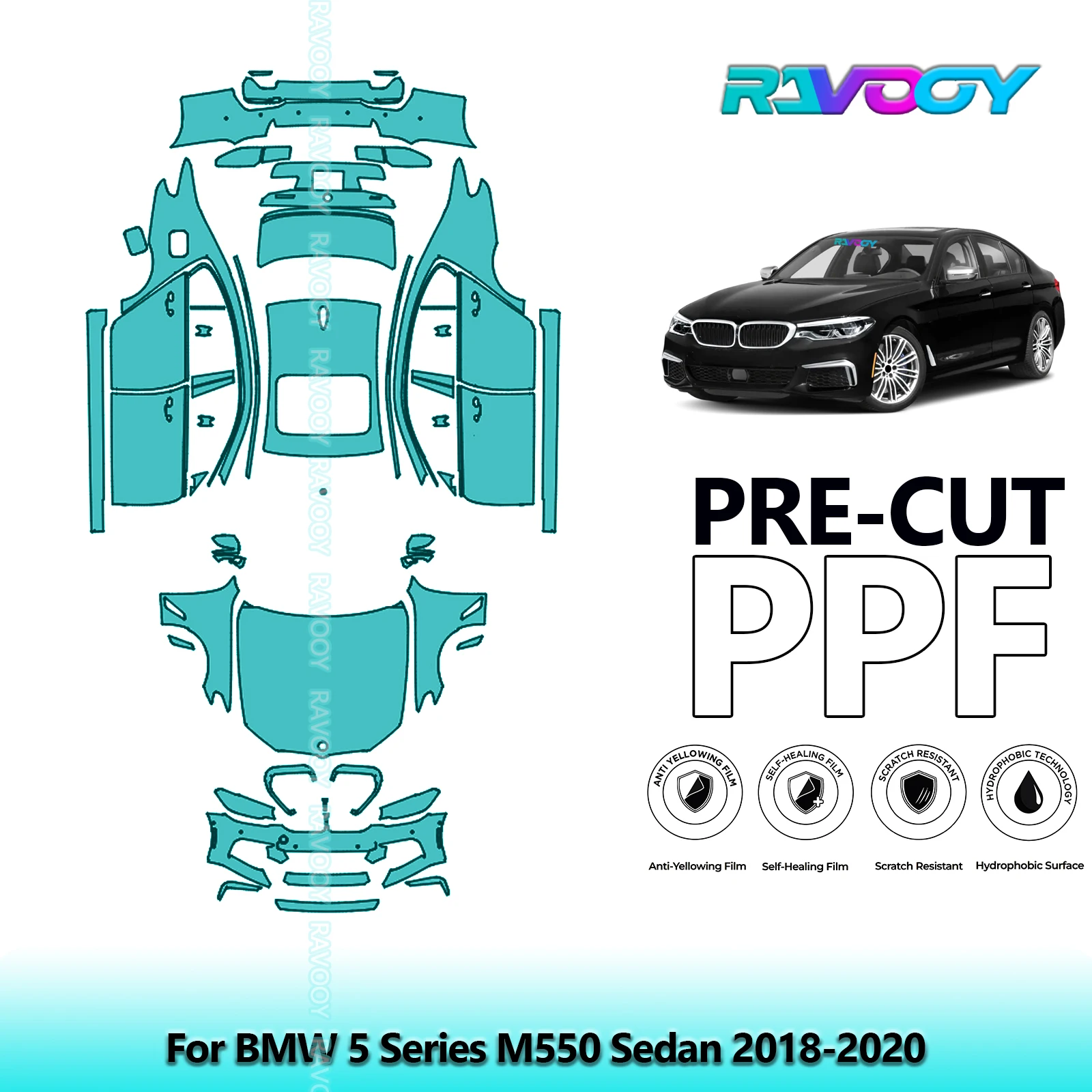 

Для BMW 5 серии M550 седан 2018-2020 8,5 мил предварительно вырезанная защитная пленка для краски PPF автомобиля