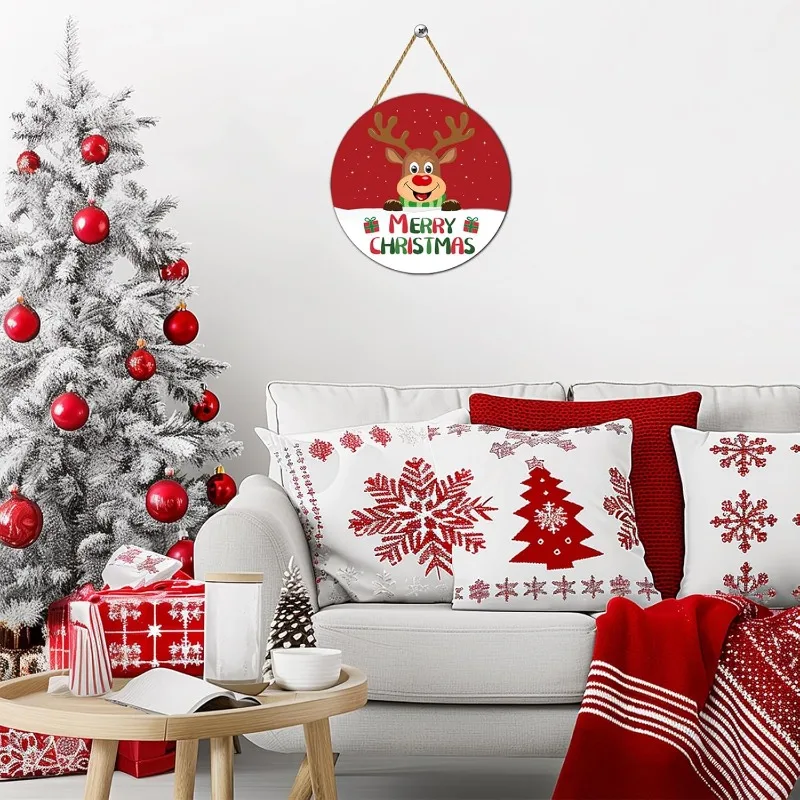 لافتة باب عيد الميلاد الرنة اللطيفة، شماعة خشبية لعيد الميلاد المجيد لشرفة الباب الأمامي، ديكور الحائط ديكور المنزل الداخلي للعطلات