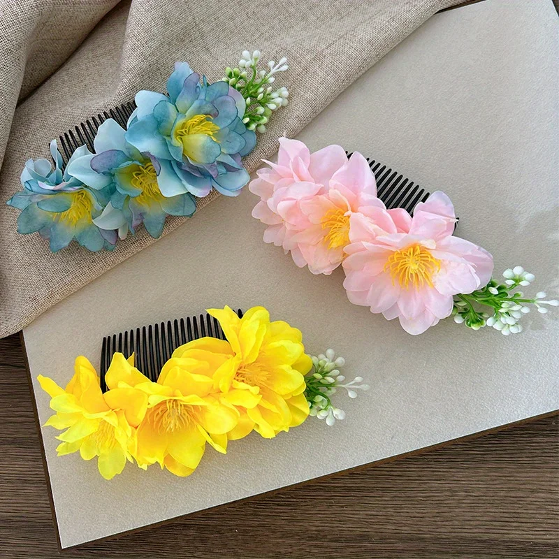 Pure & Ethereal Blumen-Haarkamm für Frauen – sommerliches seitliches Pferdeschwanz- und Dutt-Styling, hochzeitsfertiges Strand-Reisezubehör