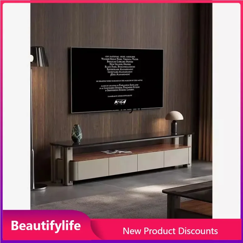 

2344 Italian TV Cabinet Living Room Storage Locker Light Luxury Walnut Solid Wood TV Cabinet