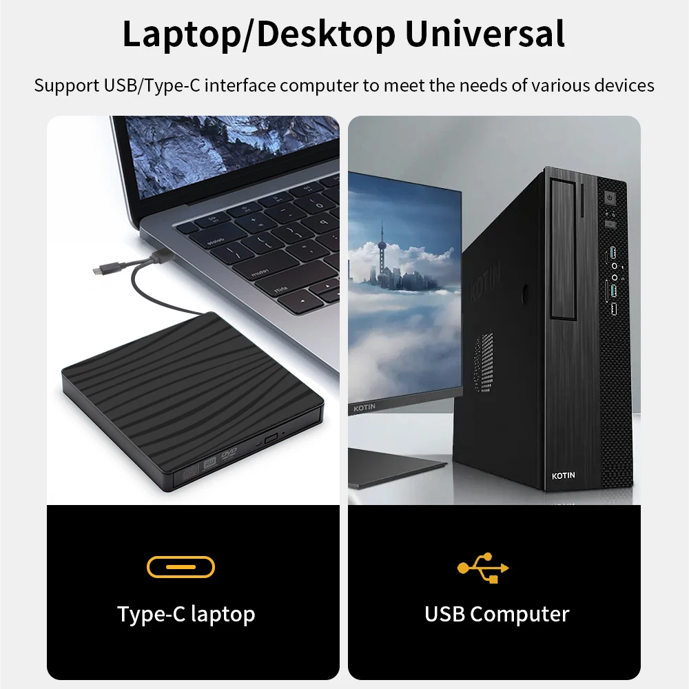 TISHRIC pembaca pembakar DVD, USB 3.0 eksternal CD dan DVD Player RW DVD CD Writer Drive eksternal untuk Laptop Desktop