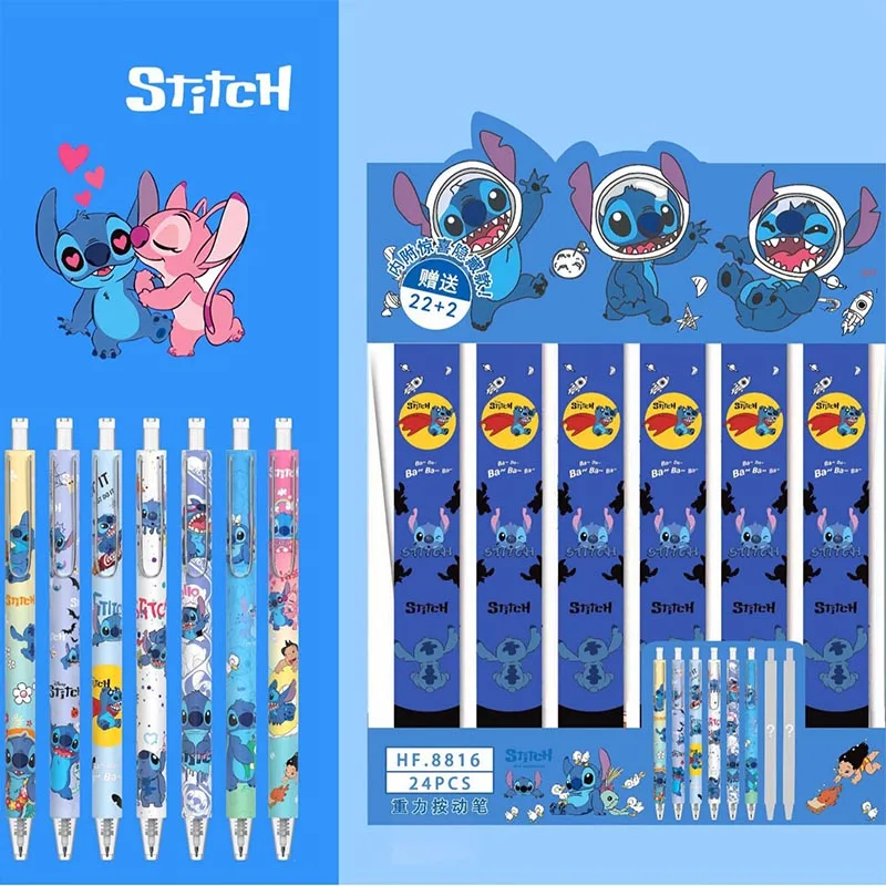 

24pcs/lot Kawaii Stitch Koala Press Gel Pen Cute 0.5mm Black Ink Neutral Pens Promotional Gift Office School Supplies