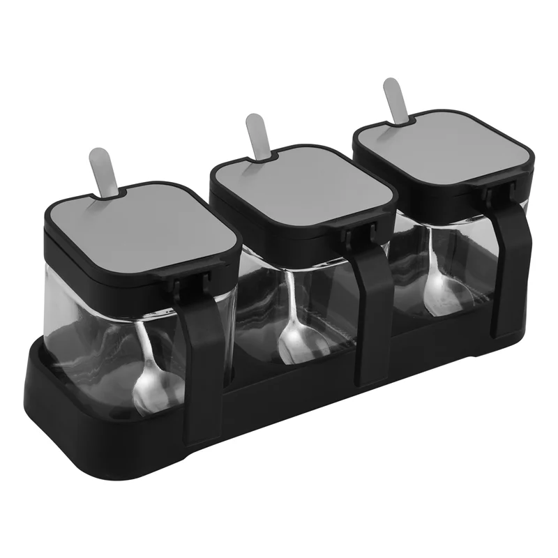 AC88-Glass Storage Jars Spice Containers Set With Stainless Steel Lids And Spoons For Sugar Serving Salt Coffee Tea