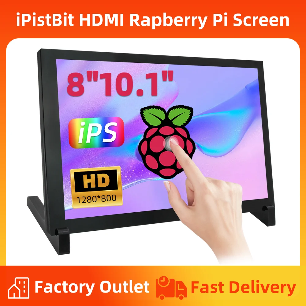 IPistBit 10.1 Inch Raspberry Pi Screen, Touch Screen 1280 X 800, HDMI IPS Monitor for Raspberry Pi 5/4/3/2/Zero/B/B+ Drive-Free