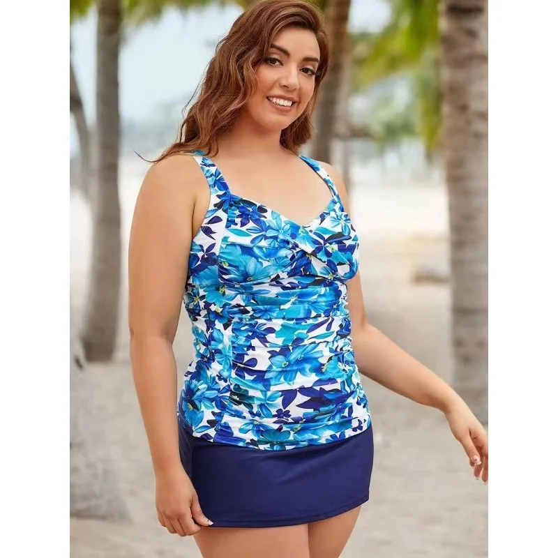 인도 플러스 사이즈 투피스 수영복 여성 Tankini 재고 있음 도매 해변 온천 휴가 보수적 인 수영