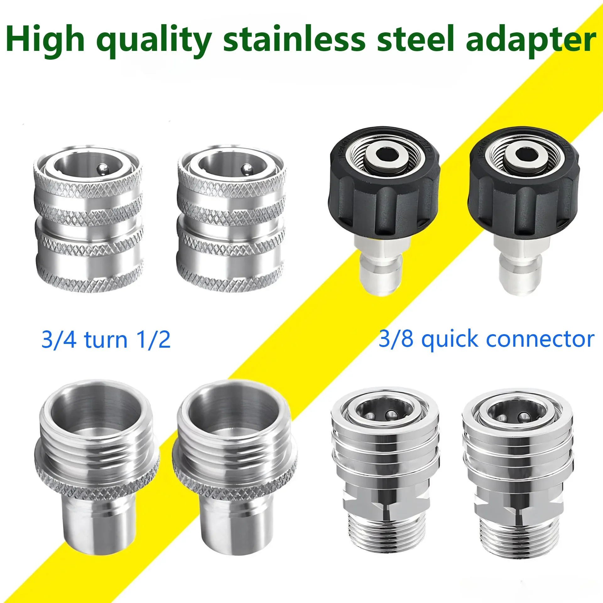 8pcs stainless steel Pressure Washer Adapter Set, Quick Disconnect Kit, M22 Swivel To 3/8'' Quick Connect, 3/4