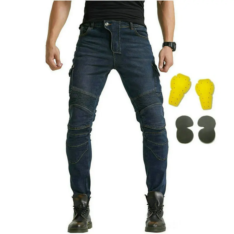 

Брюки Volero для мотоциклистов, всесезонные свободные прямые защитные брюки, спортивные повседневные синие джинсы для мотоциклистов