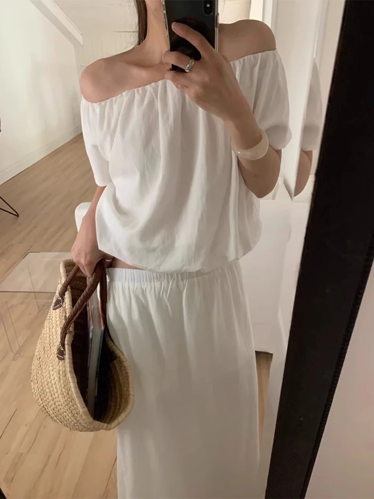 

ort irt ter Ne Pleated Fem Model Summer New High Waist Straight Cut f Skirt Two Piece Set Faionable Ensemble