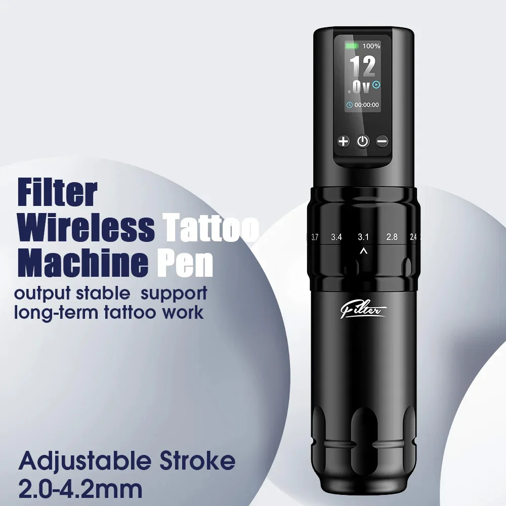 Filter X30 Electric Connection Adjustable Stroke Frequency 1600mAh Big Capacity Kick Start Wireless Tattoo Machine Pen