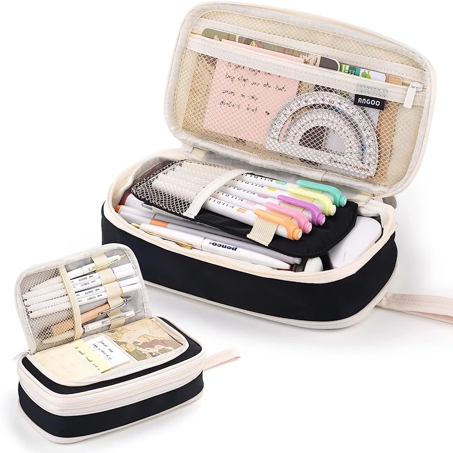 Large Capacity Pencil Case Portable Expandable Double Layer Waterproof Canvas Cosmetic Bag Stationery school Supplies