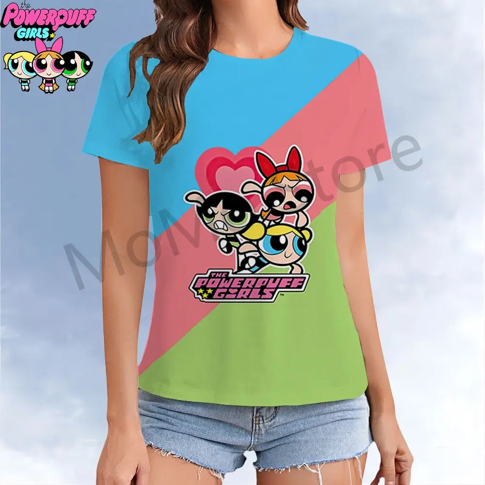 Kawaii The Powerpuff Girls Women's T-shirt O Neck Lovely XS-3XL Y2k Cheap Clothes 3D Print Tops Streetwear Short Sleeve Tee New