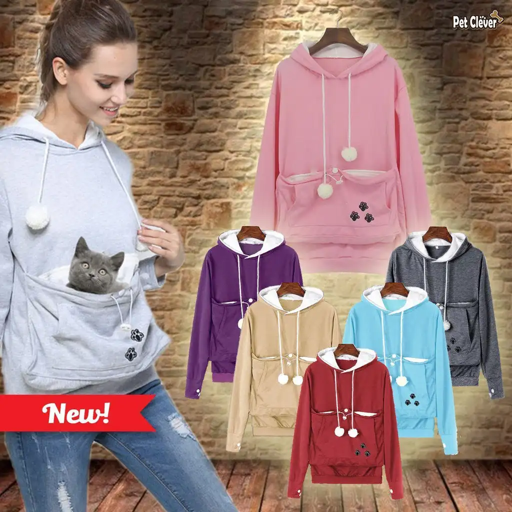 Cat Lovers Hoodies Pouch Dog Pet Hoodies For Casual Kangaroo Pet Paw Pullovers Cuddle Pouch Sweatshirt Pocket Animal Ear Hooded