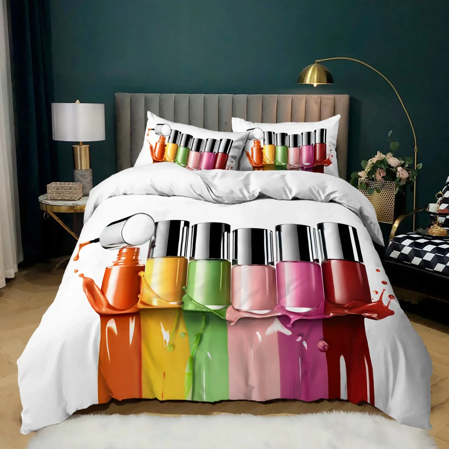 Cosmetic Duvet Cover Set King Size Makeup Theme Bedding Set Lipstick Mascara Eye Shadow Modern Soft Microfiber Comforter Cover