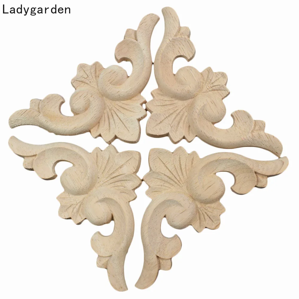 10PCS Antique Decorative Wood Appliques Furniture Decor Cabinet Door Statues Wooden Mouldings Flower Carving Sculptures Crafts
