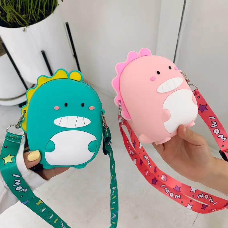 Cartoon Dinosaur Crossbody Bag Children Silicone Phone Pouch Shoulder Bags Satchel Girls Lovely Purse Animal Handbags Wallets