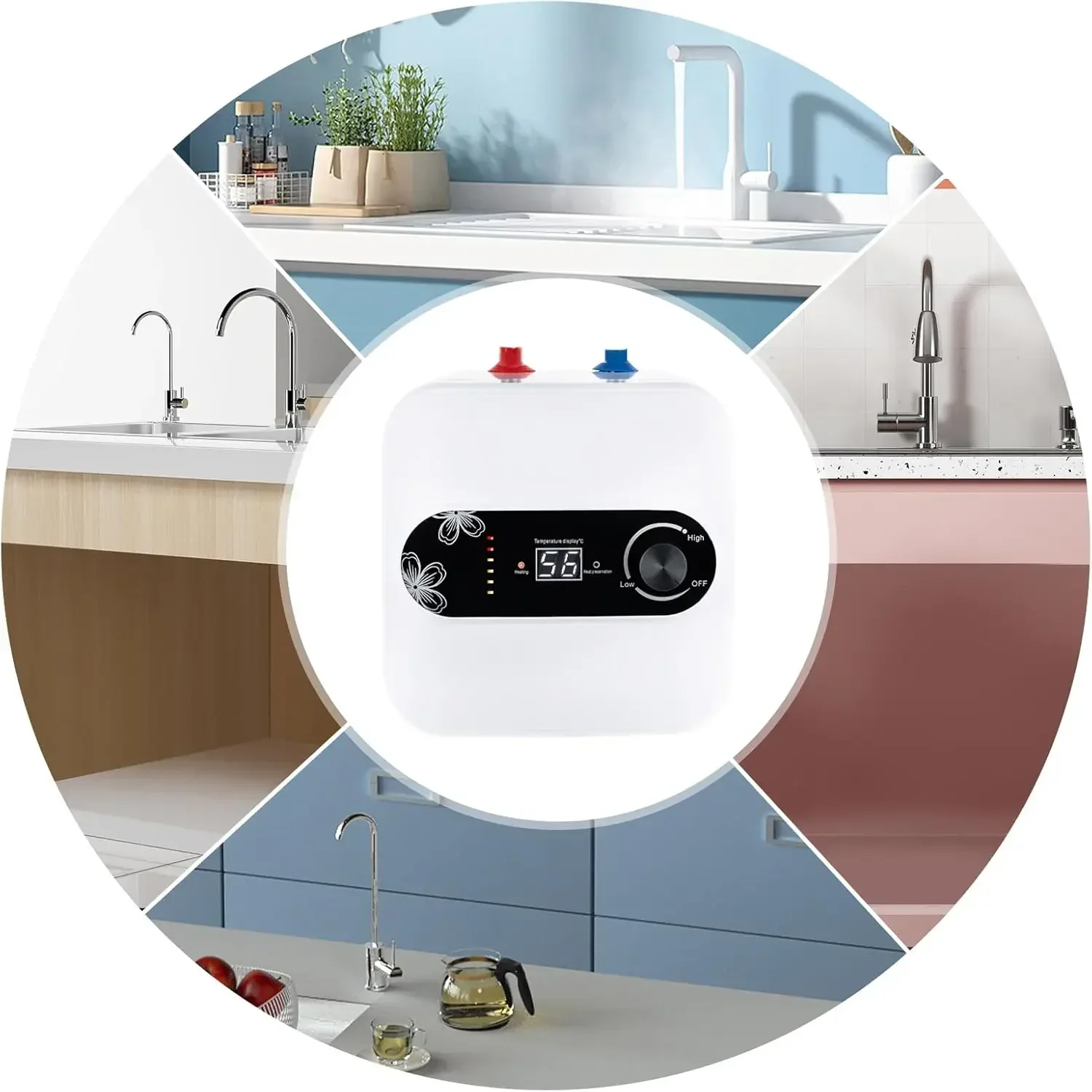 Calentador de Agua Instantáneo de 1500W, 220V, con Pantalla LED Digital, Mini Calentador de Pared o Independiente para Cocina, Baño y Lavabo