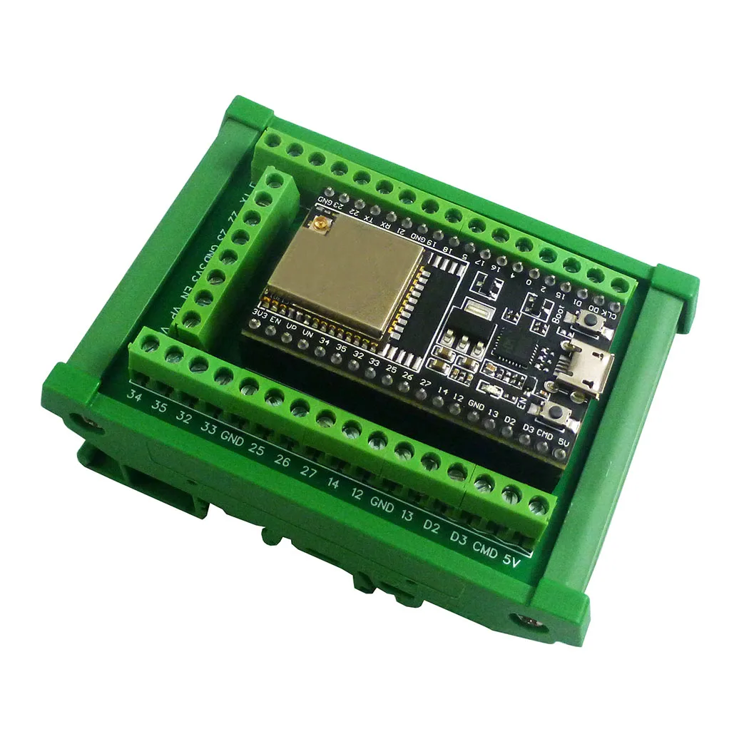 The Module of DIN Rail Mount Screw Terminal Block Adapter 3.96 Connector For ESP32S ESP-WROOM-32 DevKitC ESP32 WIFI Ethernet PLC