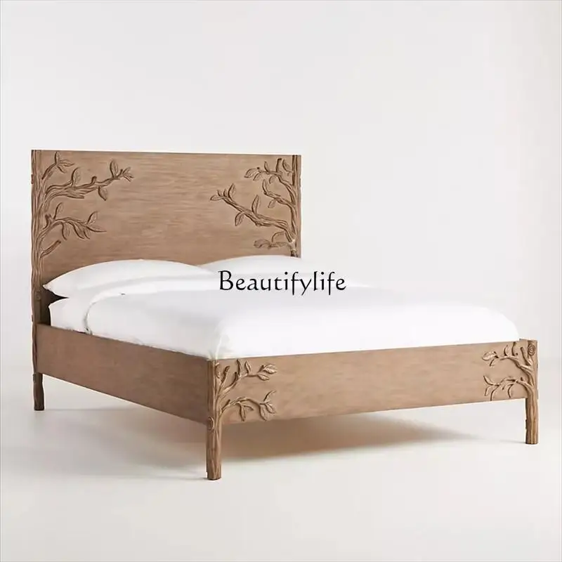 

French Retro Carved Solid Wood Bed American New Classical Creative Double Bed Antique Master Bedroom Furniture