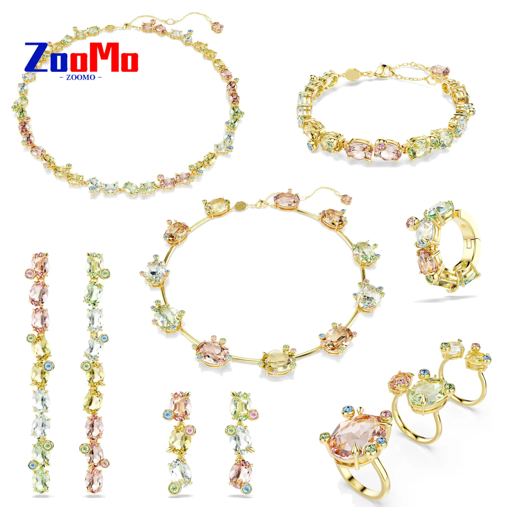 Ensemble de bijoux fins en cristal coloré pour femmes, breloque originale, collier, Bracelet, boucles d'oreilles, cadeau romantique, 2025