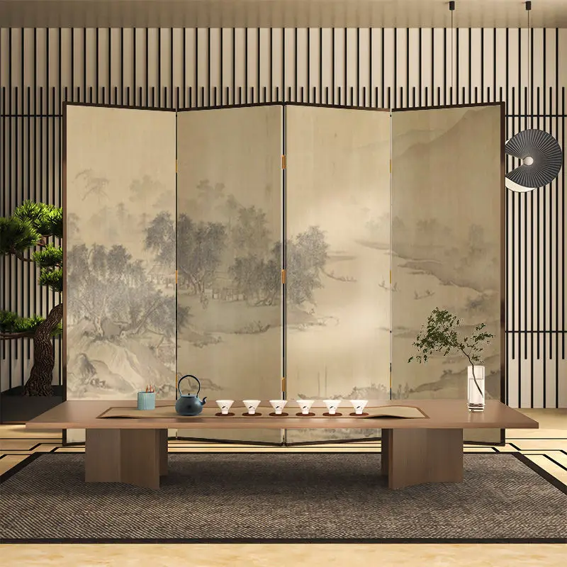 Landscape screen partition entrance living room artistic conception tea room folding mobile folding screen ancient style