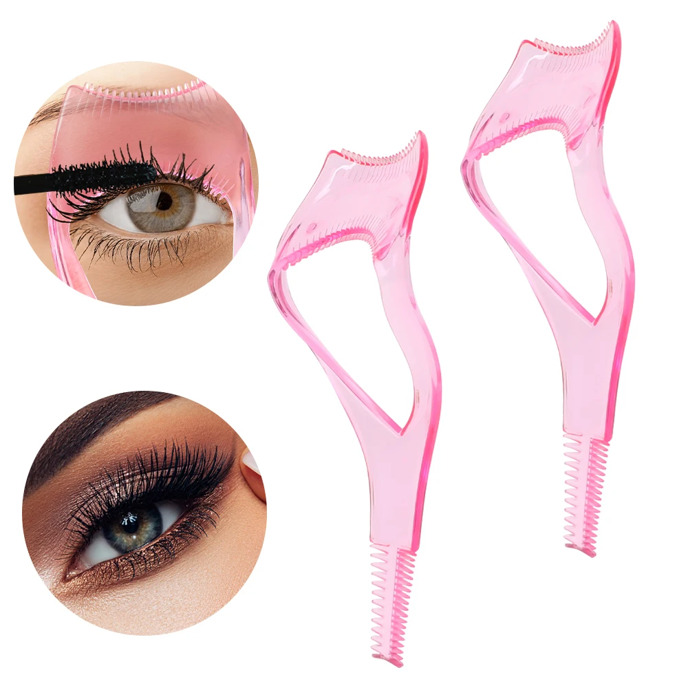 1-10pcs Handy Eyelash Aid 3IN1 Pink Eye Makeup Aid Tool Plastic Mascara Eyeliner Applicator Template with Eyelash Curler Stencil