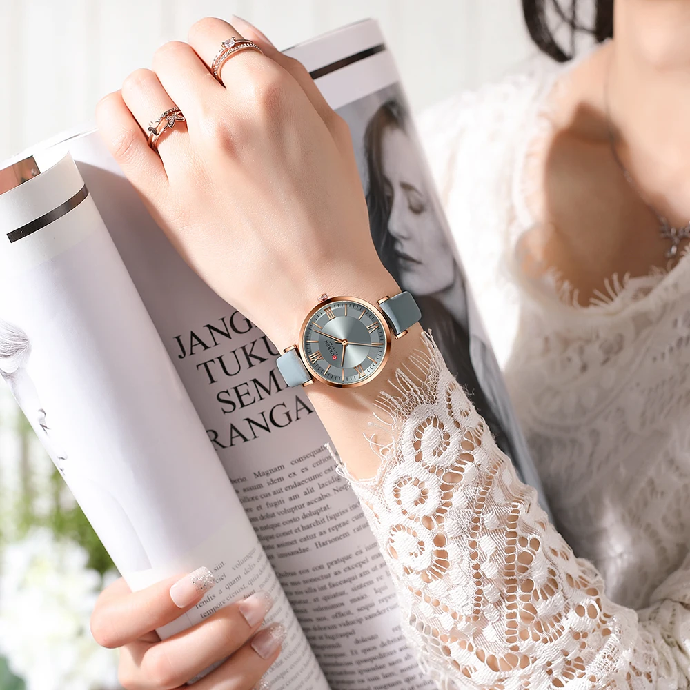 CURREN Luxury Women's Watch Stylish Leather Strap  Quartz Movement Casual Elegant Ladies Wristwatch Fashionable Design with Box image 6