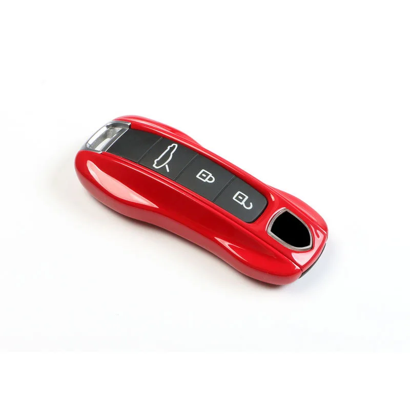 Key Case Carmine Color for Porsche 718 911 Panamera Cayenne Macan Boxster Cayman Car Key Shell Cover Remote Control Fob Replace