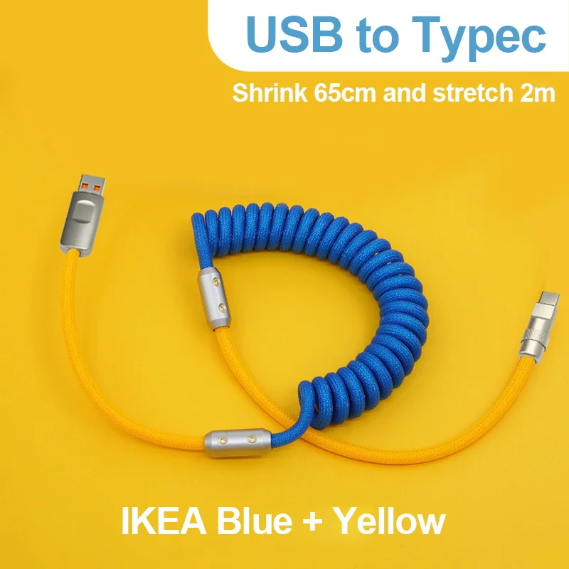 3A 120W Fast Charging Cable Retractable Aluminum Alloy Charging Cable USB C Data Cable for Samsung Galaxy OPPO Xiaomi Huawei 2m