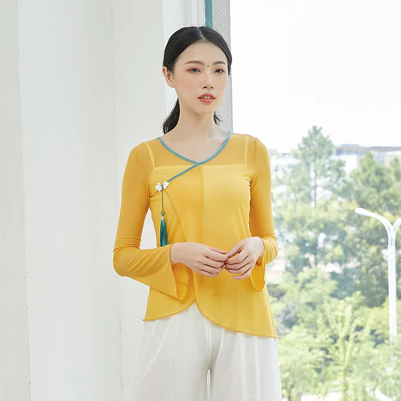 Classical dance gauze clothes women's spring and summer body rhyme practice clothes tops elegant Chinese style dance performance