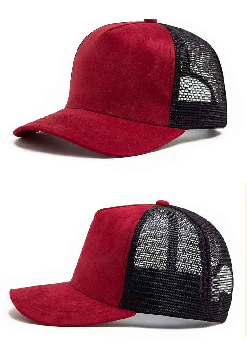 Unisex Hot Selling 5 Panel Mesh Suede Trucker Hat Men High Quality Baseball Cap Spring Summer Breathable Adjustable Sports Hats